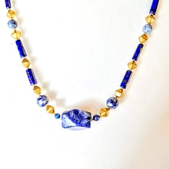 *LAPIS LAZULI*DENIM LAPIS*NECKLACE & EARRING SET*HAND CRAFTED*BEAUTIFUL* - Picture 1 of 7